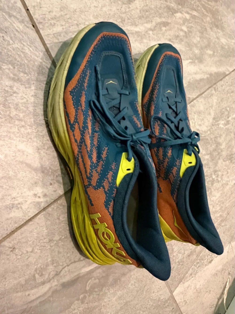 Hoka One One Teal Athletic Shoes with Orange Logo Accent